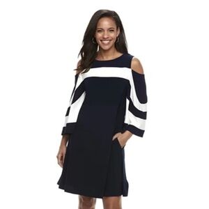Nina Leonard Women’s Draped Sleeve Cold-Shoulder Navy Dress Size: Medium